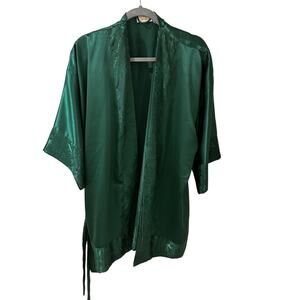 Victoria's Secret Gold Label Emerald Green Short Satin Kimono Robe NWOT, OS